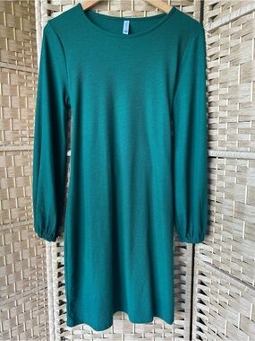 Classic Dark Green Long-Sleeve Knit Dress